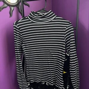 Black and white striped turtleneck top